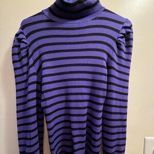 Fashion Nova Purple and Black Striped Turtleneck Sweater